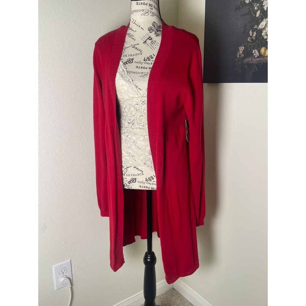 Madison Women Red Cotton Cashmere Open Front Longline Cardigan XL 13855001
